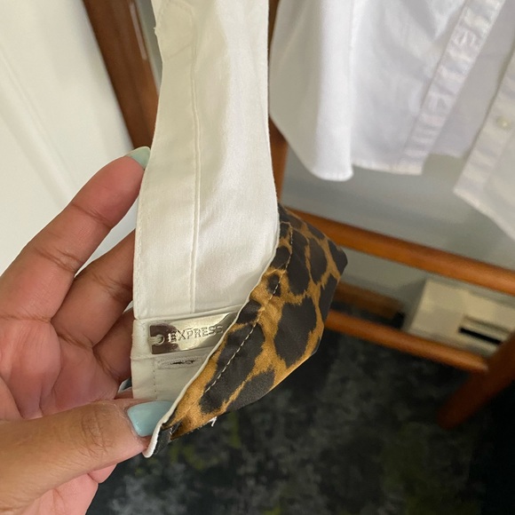 Express The Essential Shirt White (S) Button Down Cheetah Accent - Picture 4 of 6
